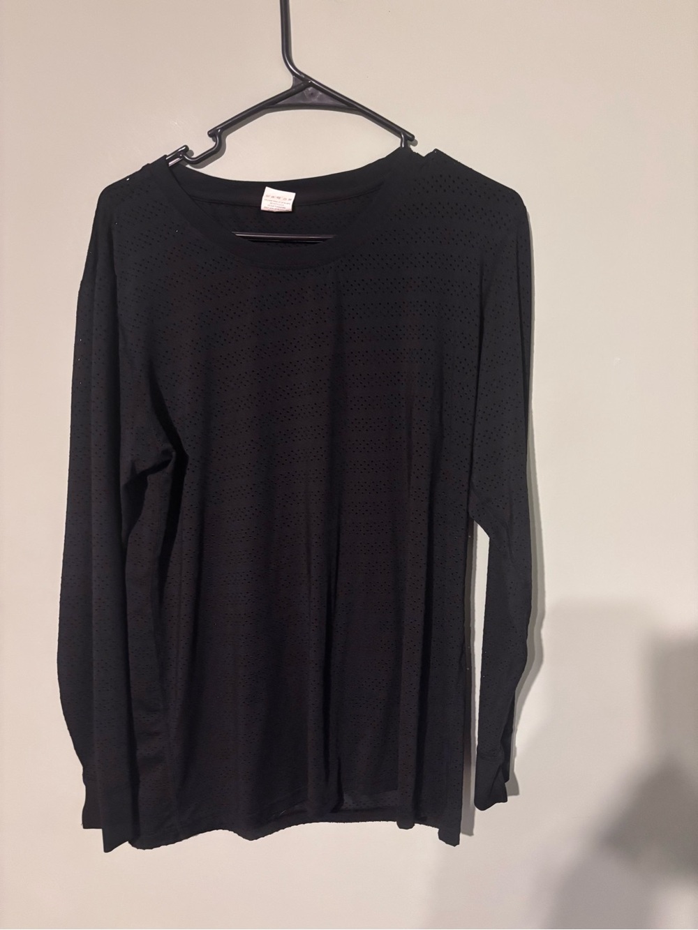ZYIA Black Long Sleeve Perforated Crew Shirt